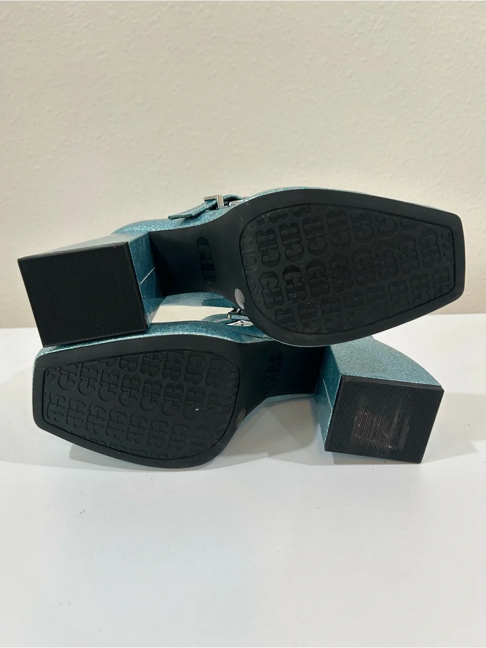 Gianni Bini 2-Night Blue Glitter Mary Jane Chunky Platform Heels Pumps Shoes